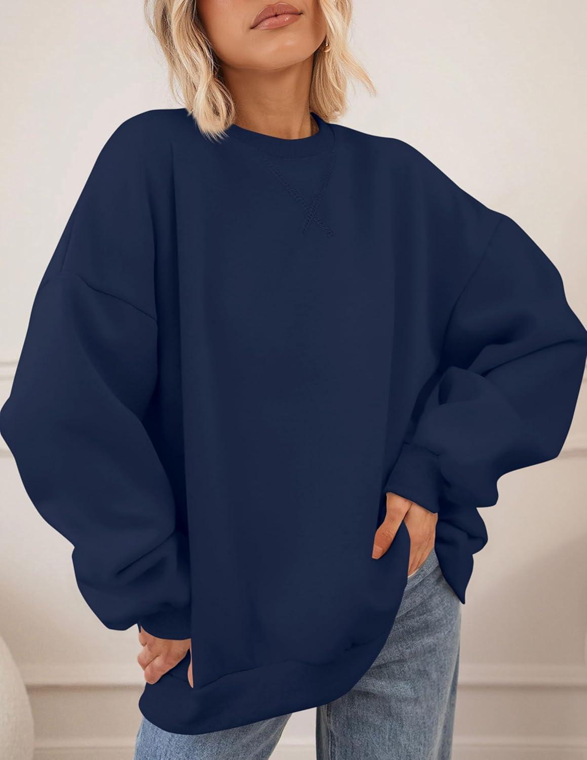 imagePRETTYGARDEN Oversized Sweatshirt for Women Fall Outfits 2025 Crewneck Long Sleeve Tops Fleece Pullover Winter ClothingNavy Blue