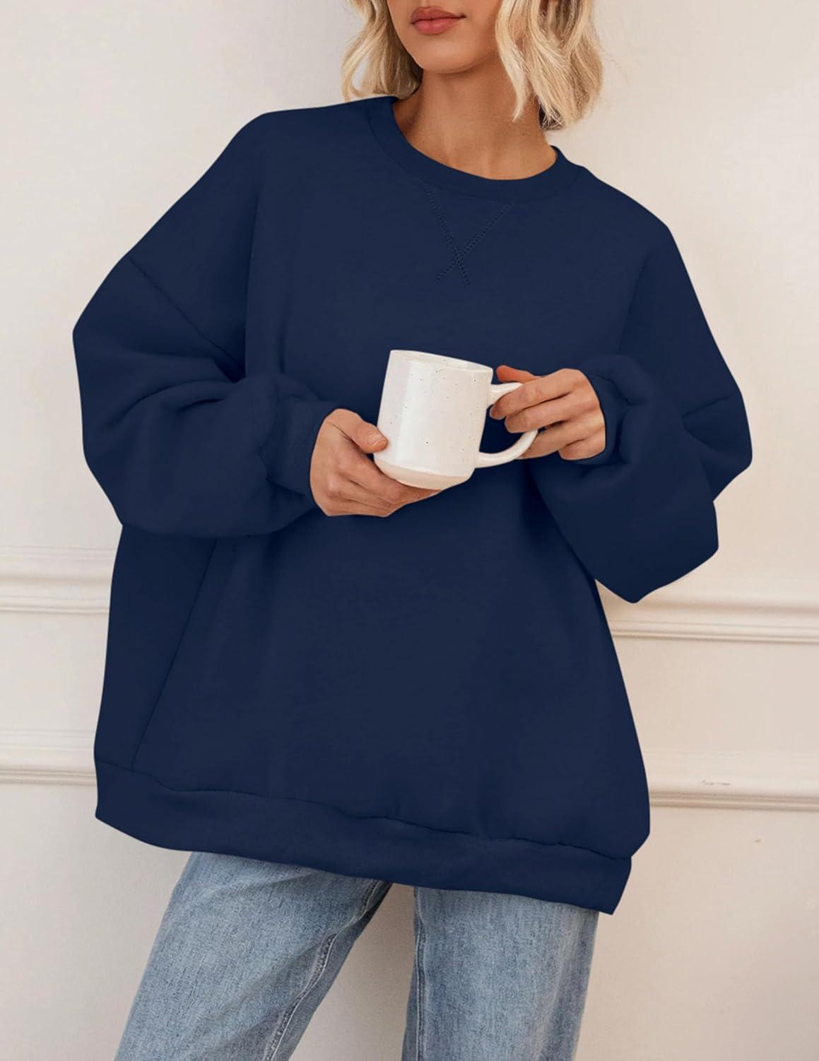 imagePRETTYGARDEN Oversized Sweatshirt for Women Fall Outfits 2025 Crewneck Long Sleeve Tops Fleece Pullover Winter ClothingNavy Blue