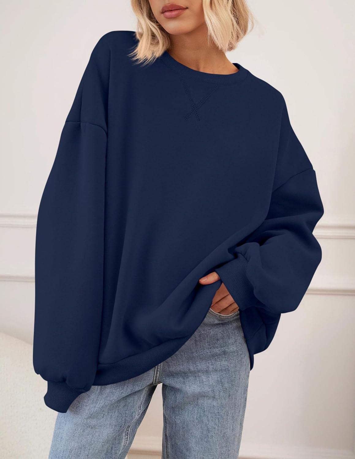 imagePRETTYGARDEN Oversized Sweatshirt for Women Fall Outfits 2025 Crewneck Long Sleeve Tops Fleece Pullover Winter ClothingNavy Blue