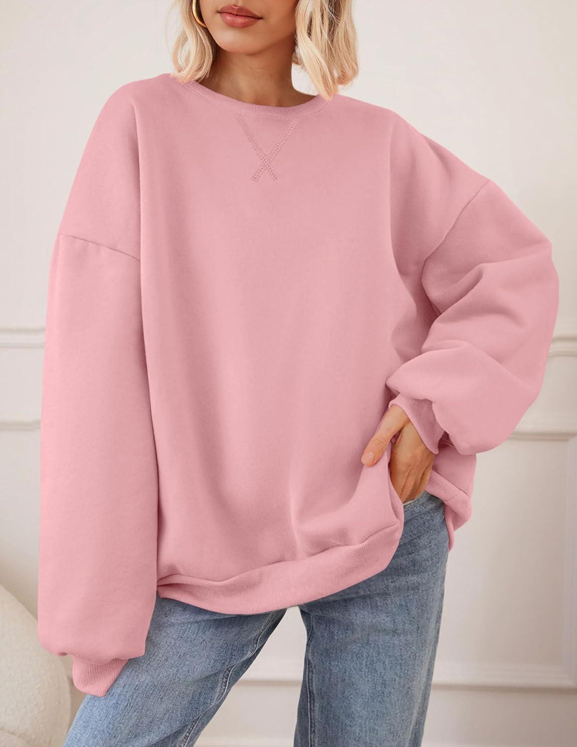 imagePRETTYGARDEN Oversized Sweatshirt for Women Fall Outfits 2025 Crewneck Long Sleeve Tops Fleece Pullover Winter ClothingPink
