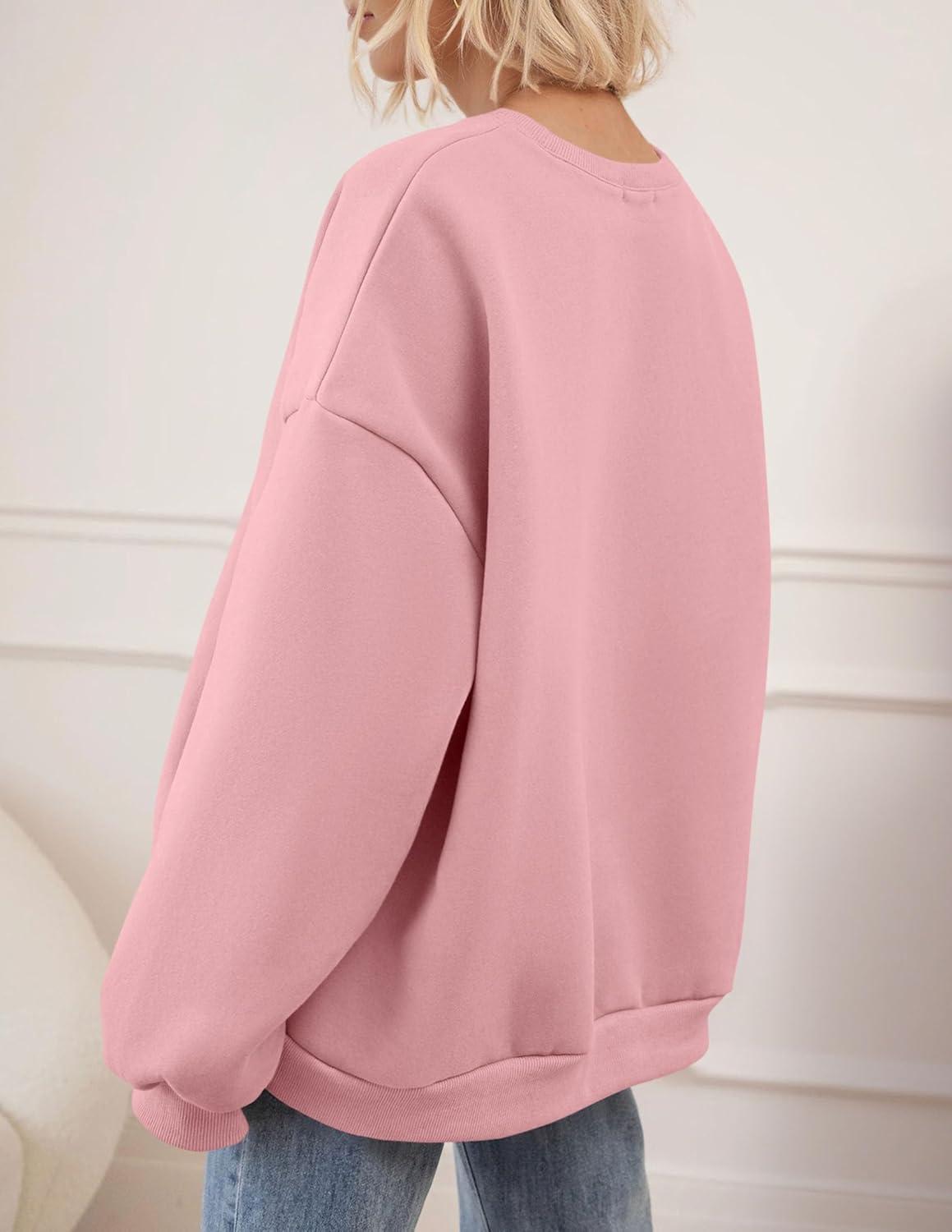 imagePRETTYGARDEN Oversized Sweatshirt for Women Fall Outfits 2025 Crewneck Long Sleeve Tops Fleece Pullover Winter ClothingPink