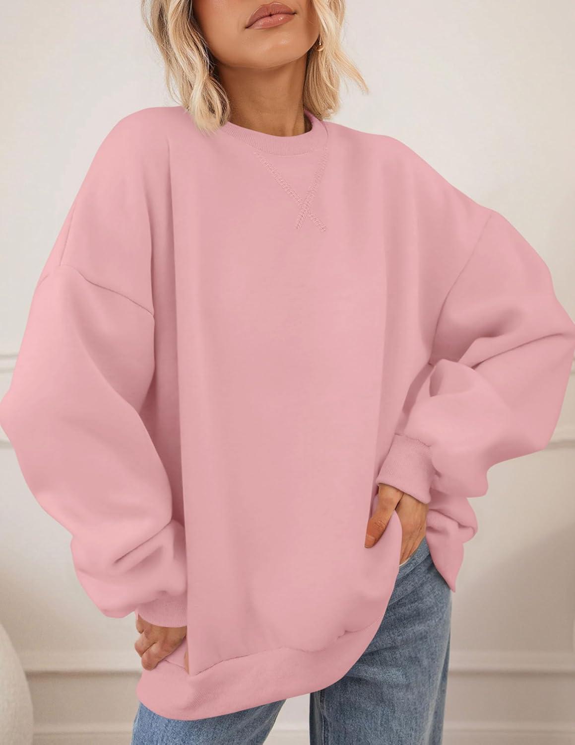 imagePRETTYGARDEN Oversized Sweatshirt for Women Fall Outfits 2025 Crewneck Long Sleeve Tops Fleece Pullover Winter ClothingPink