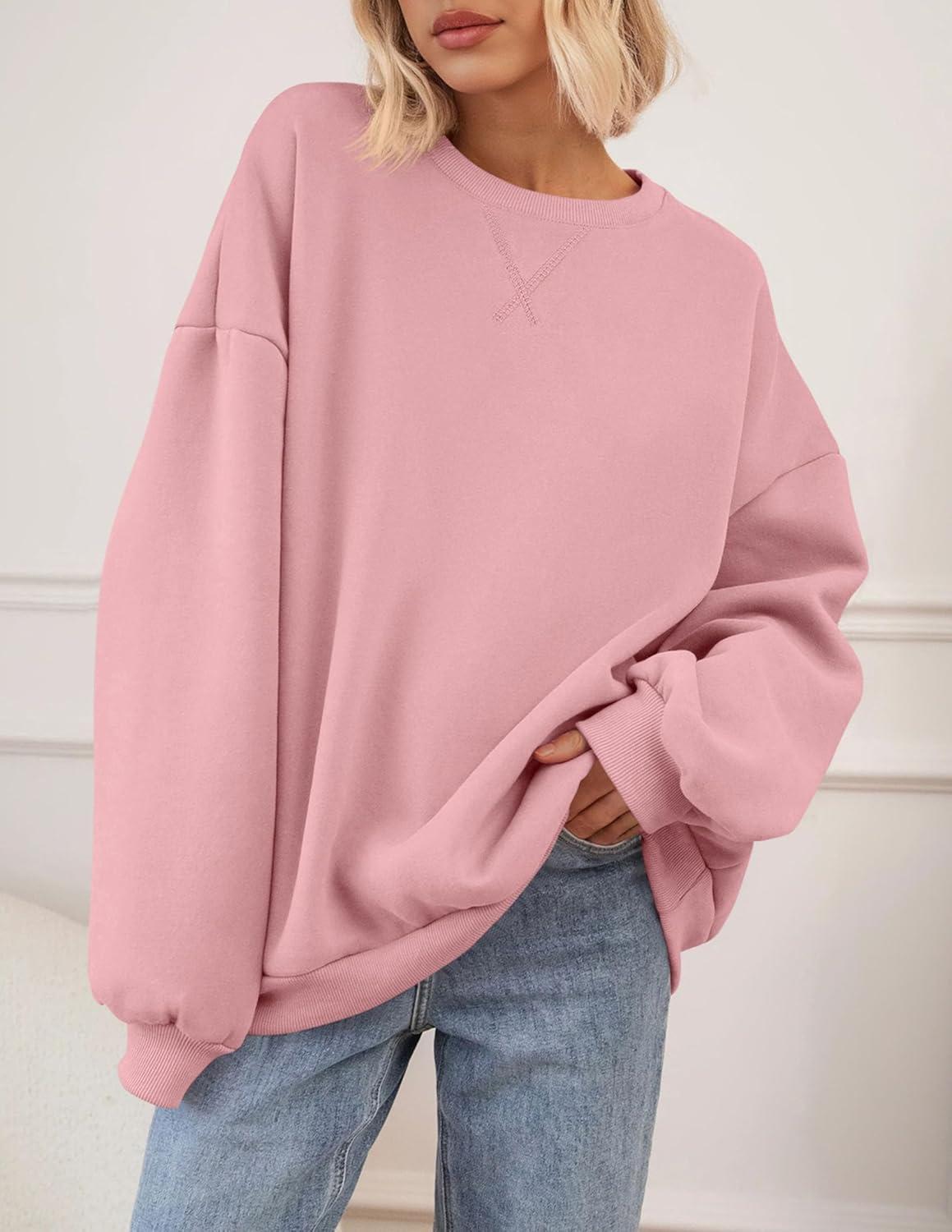 imagePRETTYGARDEN Oversized Sweatshirt for Women Fall Outfits 2025 Crewneck Long Sleeve Tops Fleece Pullover Winter ClothingPink
