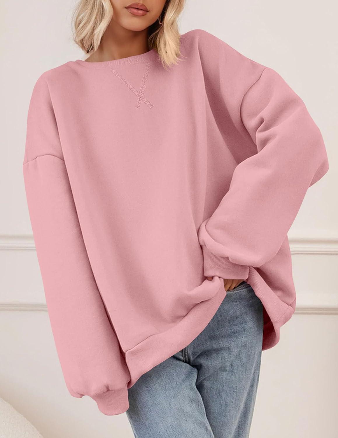 imagePRETTYGARDEN Oversized Sweatshirt for Women Fall Outfits 2025 Crewneck Long Sleeve Tops Fleece Pullover Winter ClothingPink