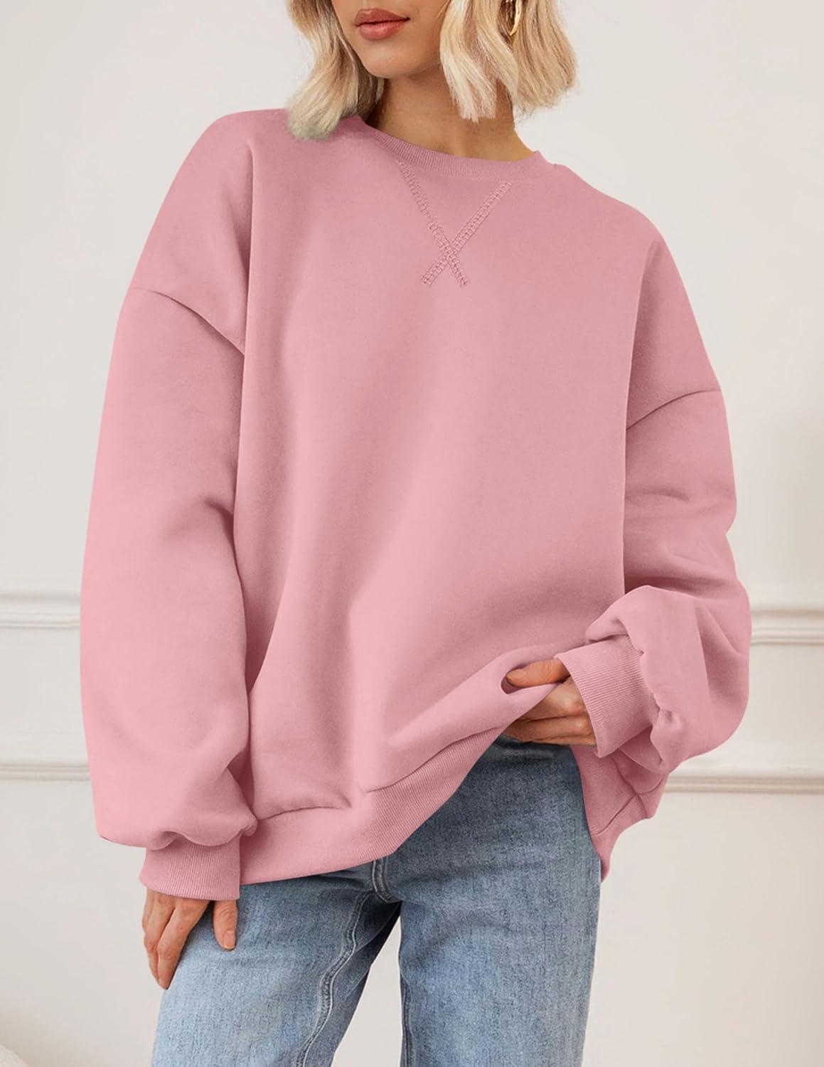 imagePRETTYGARDEN Oversized Sweatshirt for Women Fall Outfits 2025 Crewneck Long Sleeve Tops Fleece Pullover Winter ClothingPink