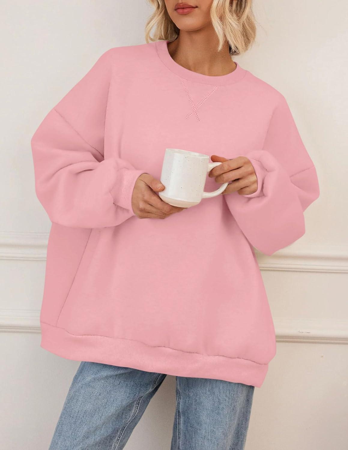 imagePRETTYGARDEN Oversized Sweatshirt for Women Fall Outfits 2025 Crewneck Long Sleeve Tops Fleece Pullover Winter ClothingPink