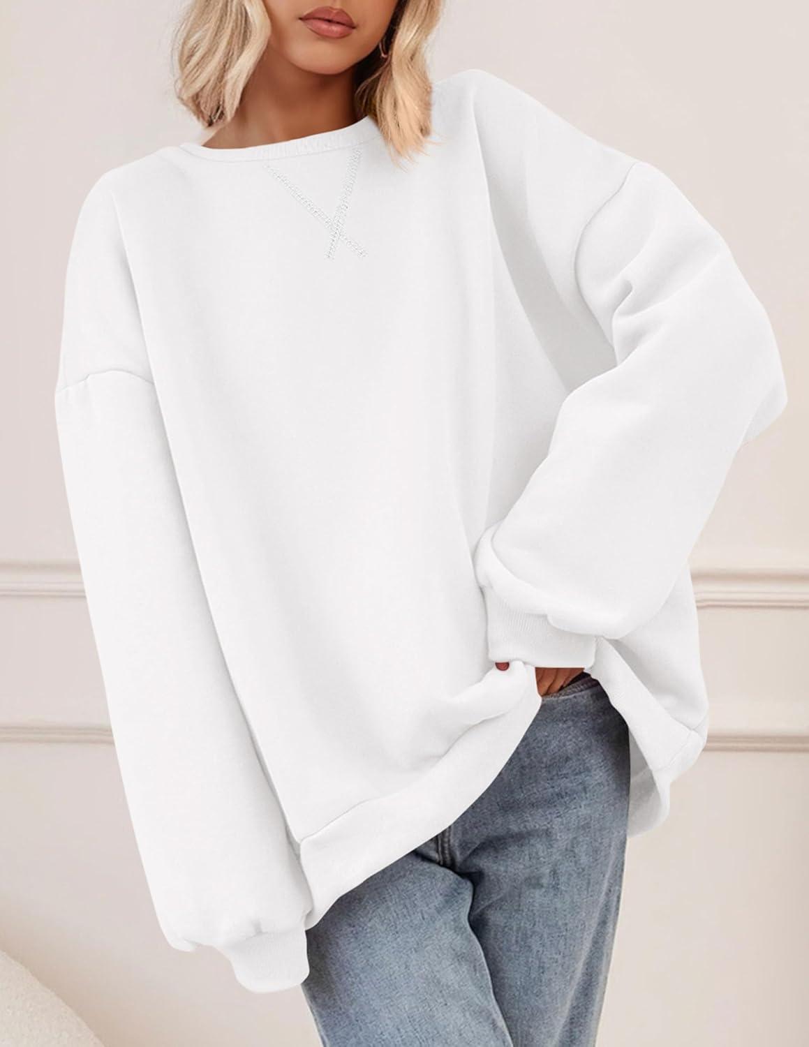 imagePRETTYGARDEN Oversized Sweatshirt for Women Fall Outfits 2025 Crewneck Long Sleeve Tops Fleece Pullover Winter ClothingWhite