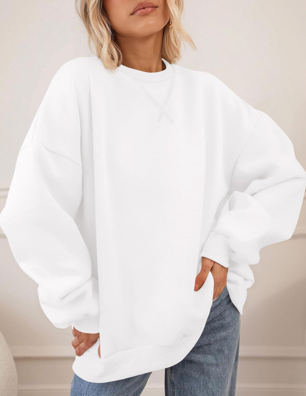 imagePRETTYGARDEN Oversized Sweatshirt for Women Fall Outfits 2025 Crewneck Long Sleeve Tops Fleece Pullover Winter ClothingWhite