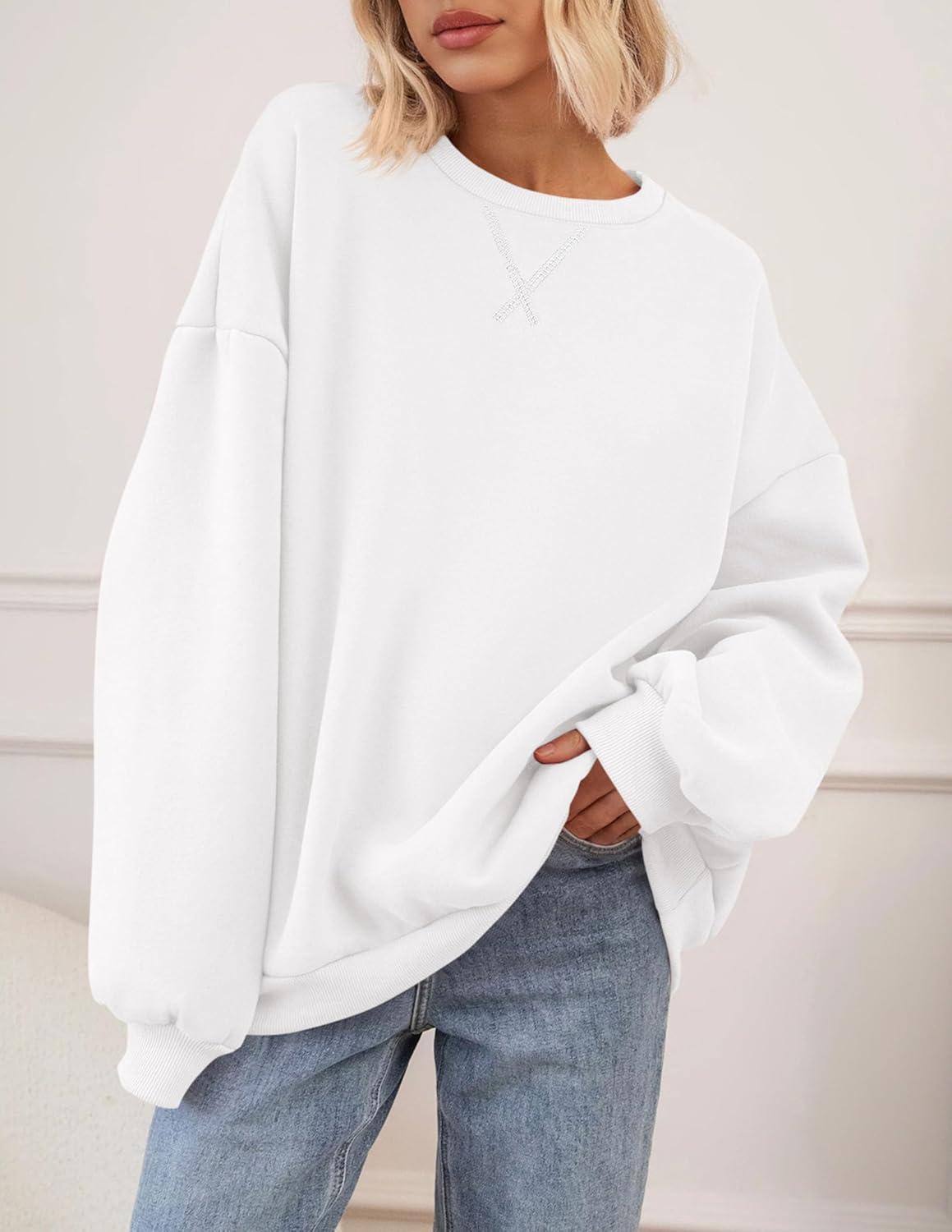 imagePRETTYGARDEN Oversized Sweatshirt for Women Fall Outfits 2025 Crewneck Long Sleeve Tops Fleece Pullover Winter ClothingWhite