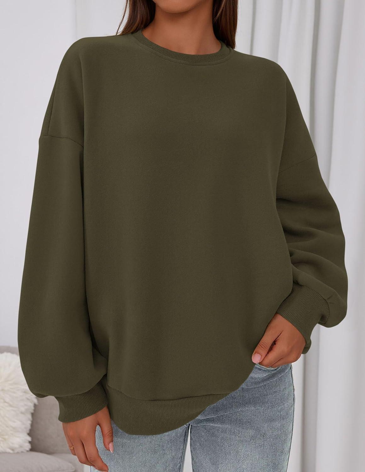 imagePRETTYGARDEN Sweatshirt for Women Oversized Crewneck Long Sleeve Pullover Fleece Top 2025 Fall Winter Fashion Outfits ClothesArmy Green