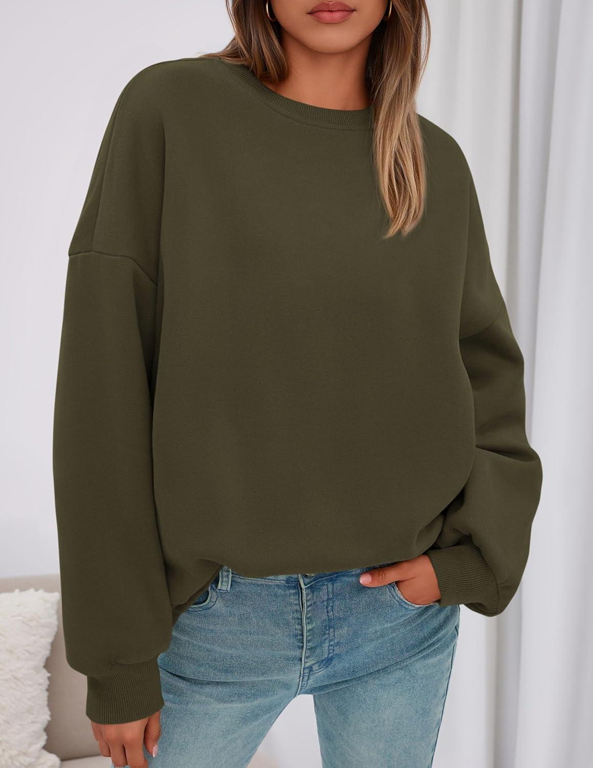 imagePRETTYGARDEN Sweatshirt for Women Oversized Crewneck Long Sleeve Pullover Fleece Top 2025 Fall Winter Fashion Outfits ClothesArmy Green