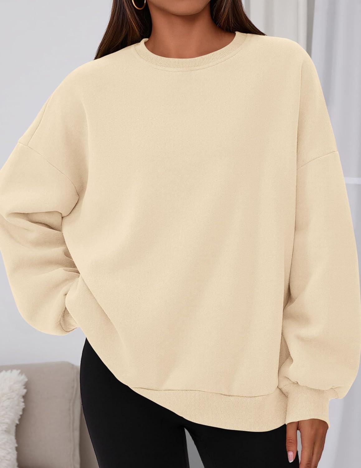 imagePRETTYGARDEN Sweatshirt for Women Oversized Crewneck Long Sleeve Pullover Fleece Top 2025 Fall Winter Fashion Outfits ClothesBeige