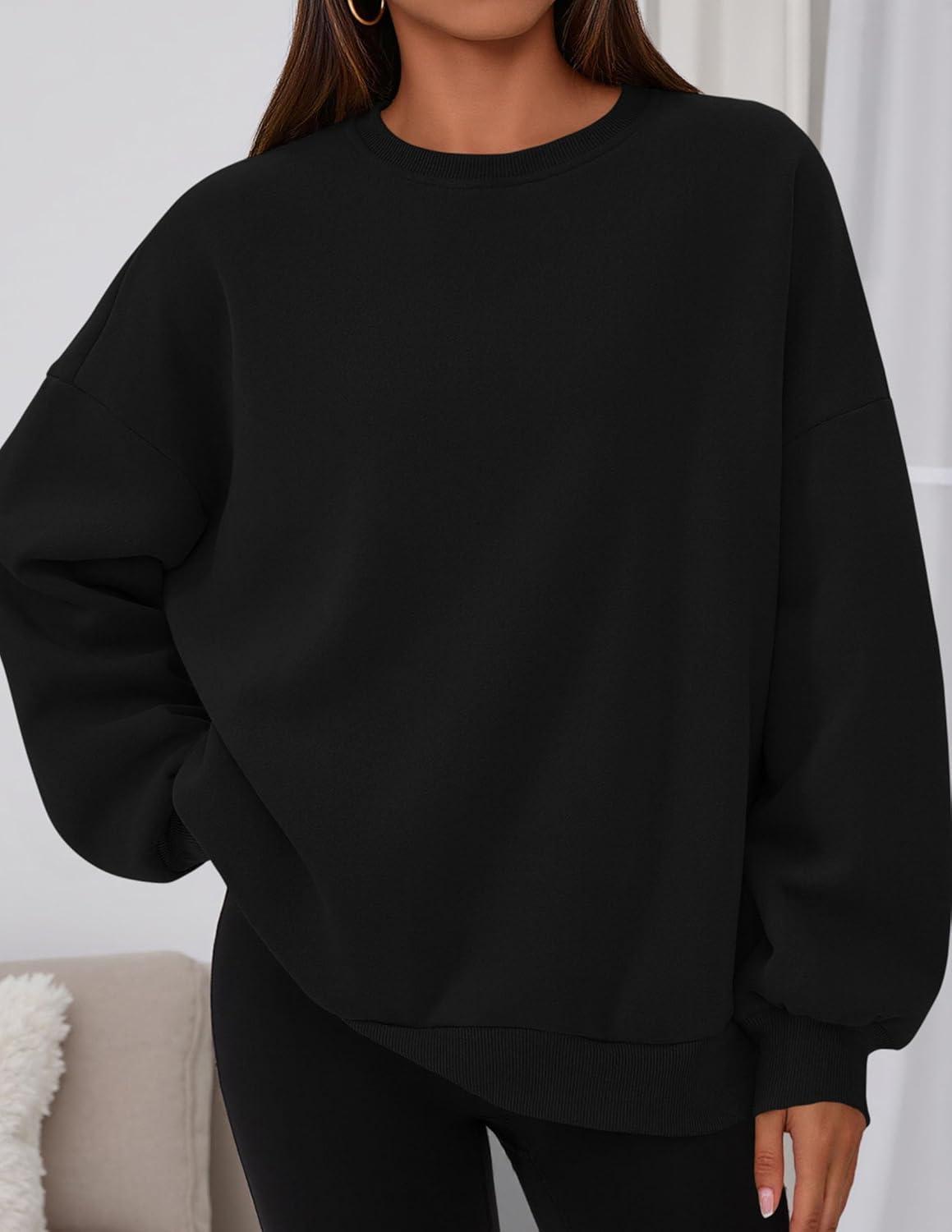imagePRETTYGARDEN Sweatshirt for Women Oversized Crewneck Long Sleeve Pullover Fleece Top 2025 Fall Winter Fashion Outfits ClothesBlack