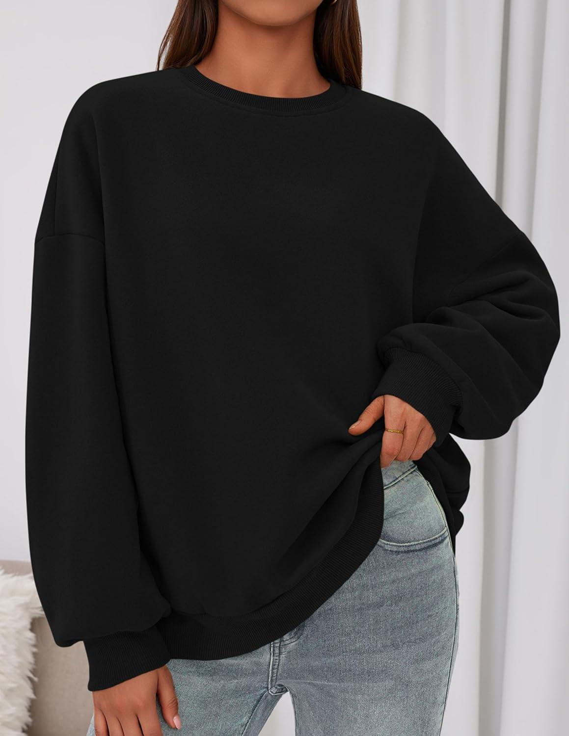 imagePRETTYGARDEN Sweatshirt for Women Oversized Crewneck Long Sleeve Pullover Fleece Top 2025 Fall Winter Fashion Outfits ClothesBlack