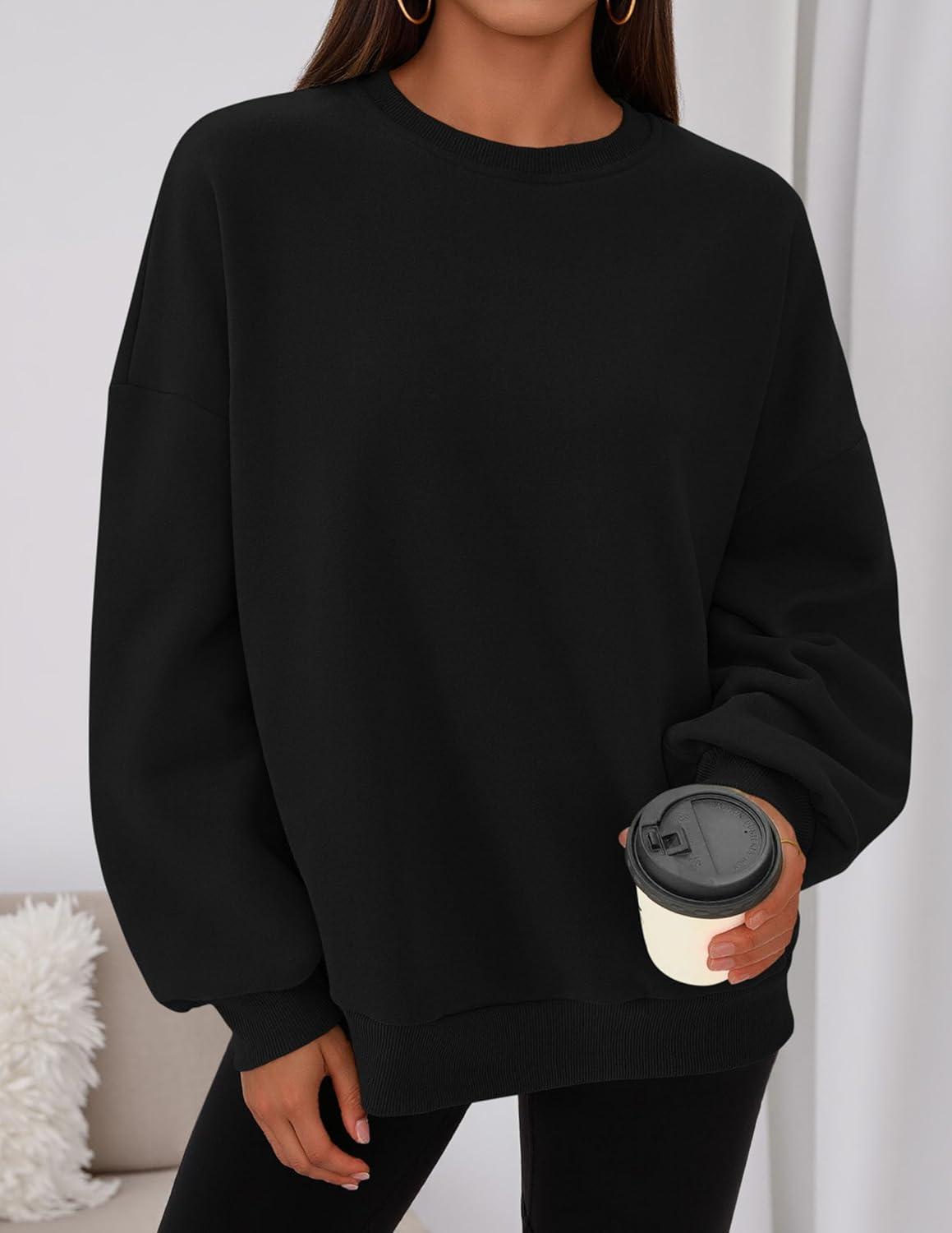 imagePRETTYGARDEN Sweatshirt for Women Oversized Crewneck Long Sleeve Pullover Fleece Top 2025 Fall Winter Fashion Outfits ClothesBlack