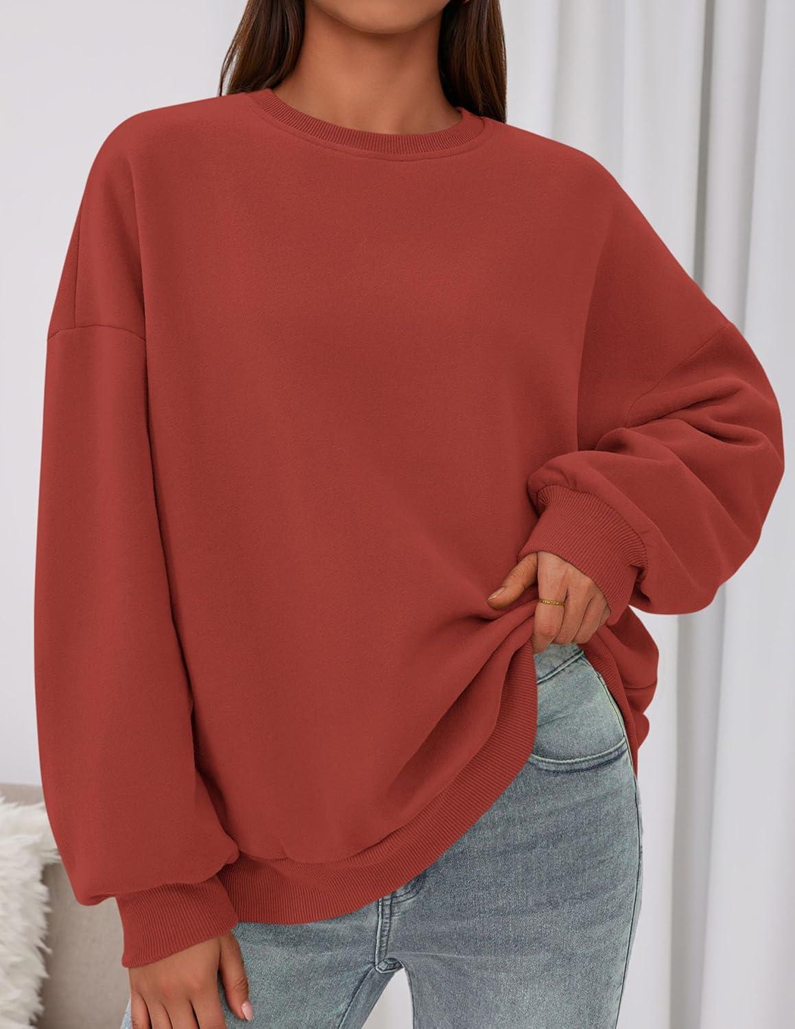 imagePRETTYGARDEN Sweatshirt for Women Oversized Crewneck Long Sleeve Pullover Fleece Top 2025 Fall Winter Fashion Outfits ClothesBrick Red