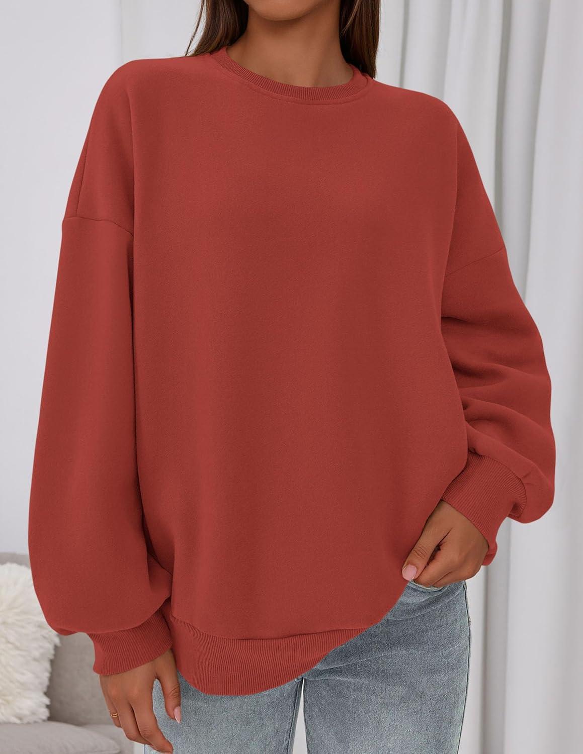 imagePRETTYGARDEN Sweatshirt for Women Oversized Crewneck Long Sleeve Pullover Fleece Top 2025 Fall Winter Fashion Outfits ClothesBrick Red