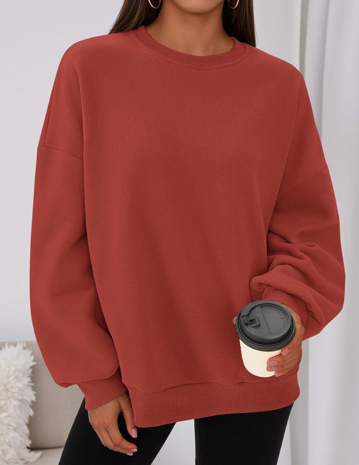 imagePRETTYGARDEN Sweatshirt for Women Oversized Crewneck Long Sleeve Pullover Fleece Top 2025 Fall Winter Fashion Outfits ClothesBrick Red