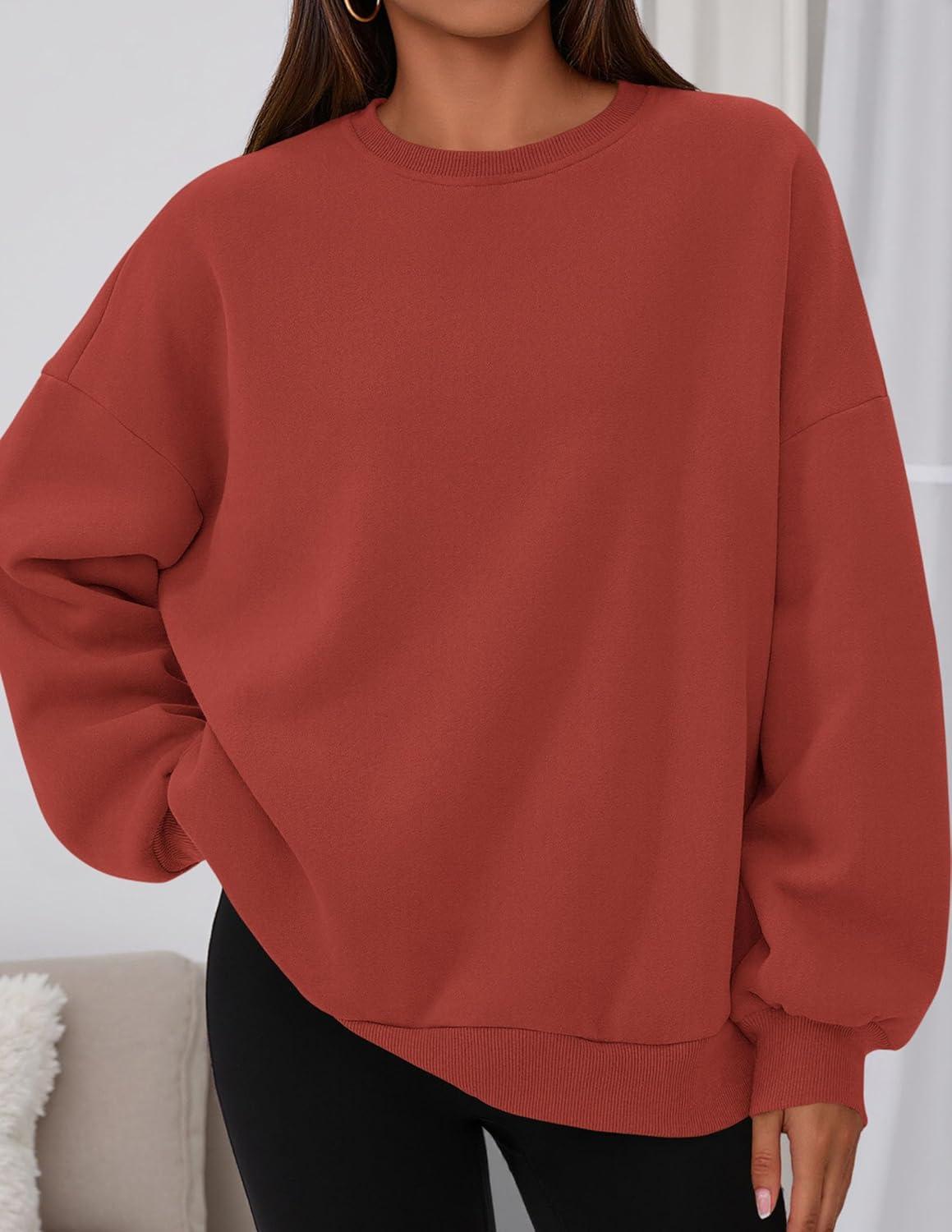 imagePRETTYGARDEN Sweatshirt for Women Oversized Crewneck Long Sleeve Pullover Fleece Top 2025 Fall Winter Fashion Outfits ClothesBrick Red