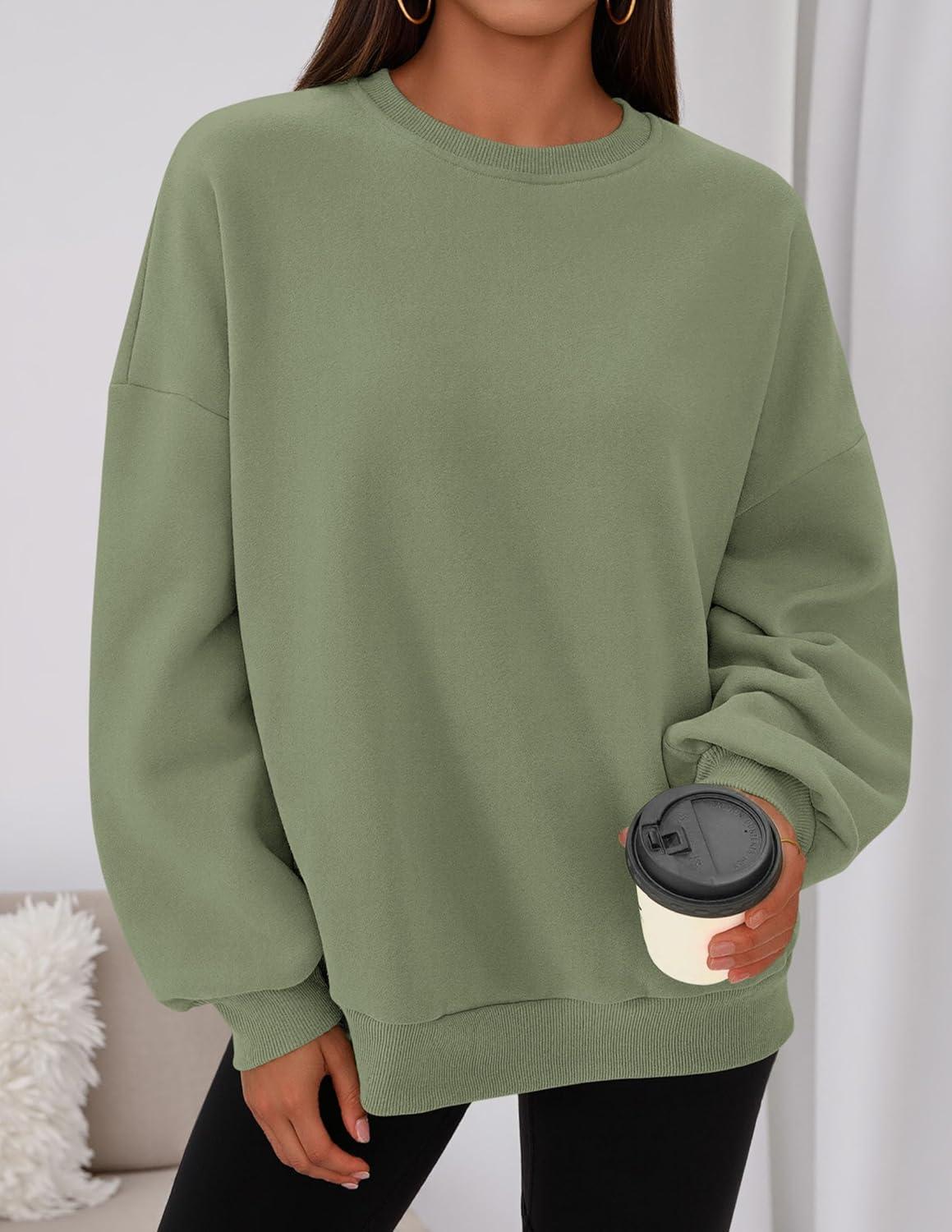 imagePRETTYGARDEN Sweatshirt for Women Oversized Crewneck Long Sleeve Pullover Fleece Top 2025 Fall Winter Fashion Outfits ClothesForest Green