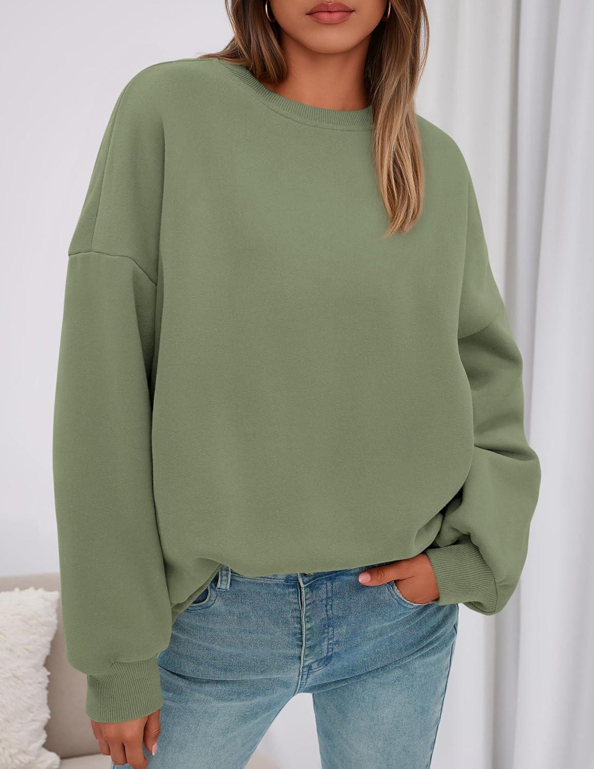 imagePRETTYGARDEN Sweatshirt for Women Oversized Crewneck Long Sleeve Pullover Fleece Top 2025 Fall Winter Fashion Outfits ClothesForest Green