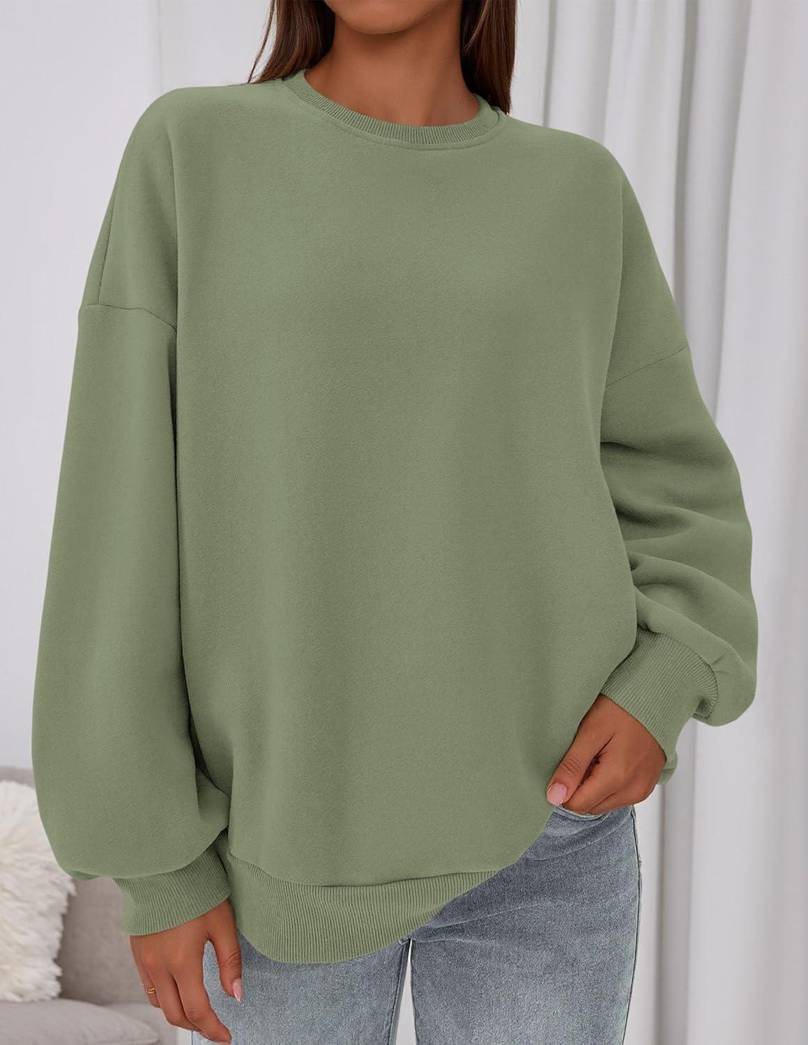 imagePRETTYGARDEN Sweatshirt for Women Oversized Crewneck Long Sleeve Pullover Fleece Top 2025 Fall Winter Fashion Outfits ClothesForest Green