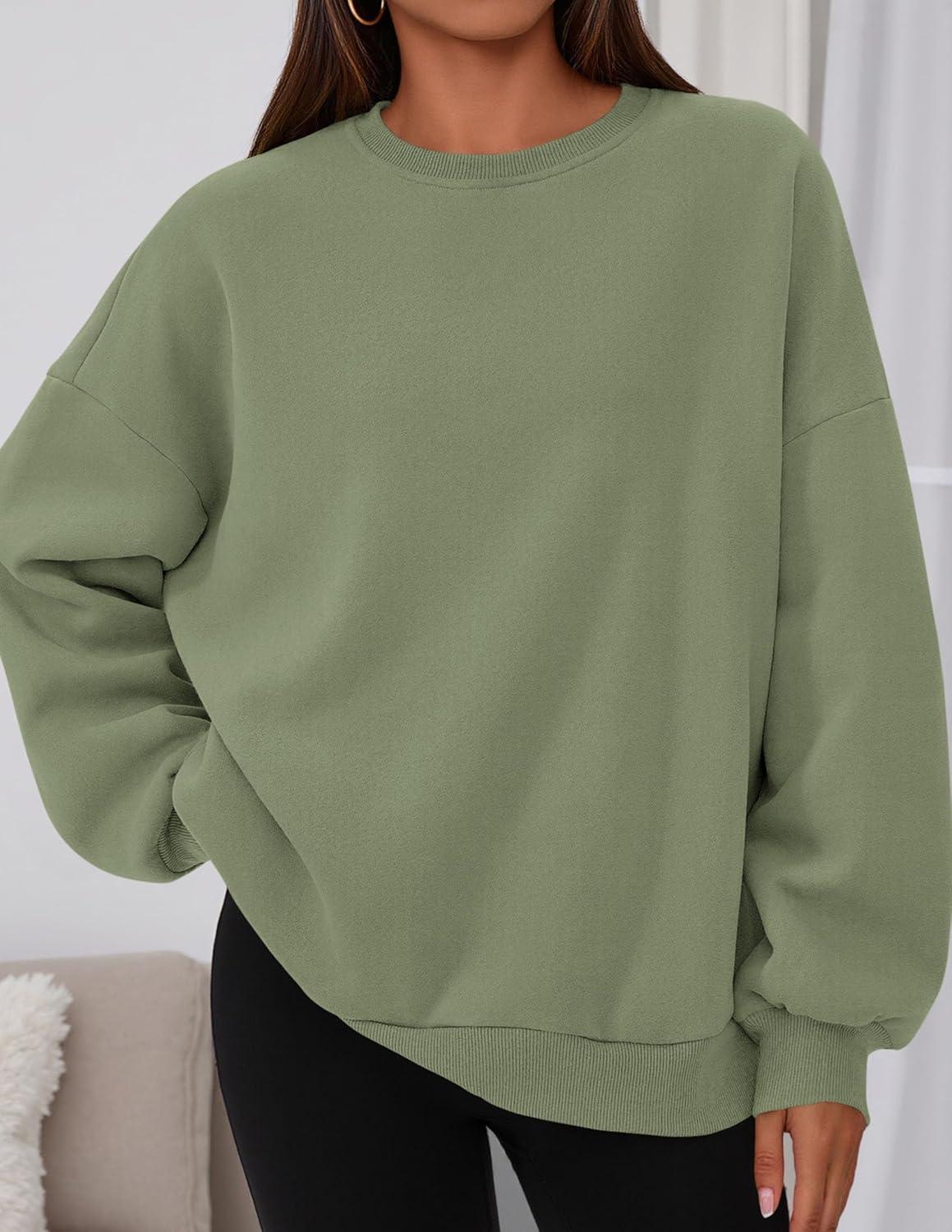imagePRETTYGARDEN Sweatshirt for Women Oversized Crewneck Long Sleeve Pullover Fleece Top 2025 Fall Winter Fashion Outfits ClothesForest Green