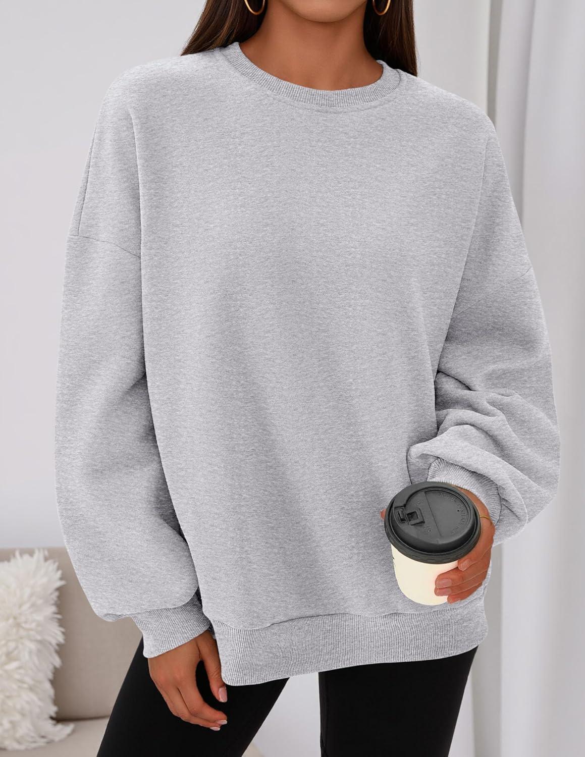 imagePRETTYGARDEN Sweatshirt for Women Oversized Crewneck Long Sleeve Pullover Fleece Top 2025 Fall Winter Fashion Outfits ClothesGrey