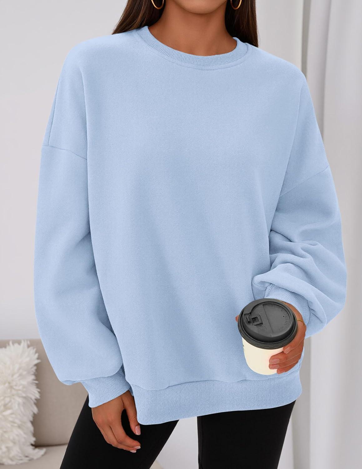 imagePRETTYGARDEN Sweatshirt for Women Oversized Crewneck Long Sleeve Pullover Fleece Top 2025 Fall Winter Fashion Outfits ClothesLight Blue