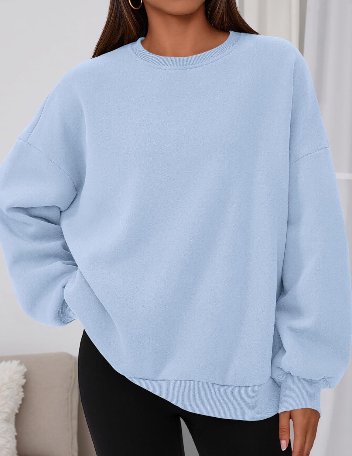 imagePRETTYGARDEN Sweatshirt for Women Oversized Crewneck Long Sleeve Pullover Fleece Top 2025 Fall Winter Fashion Outfits ClothesLight Blue