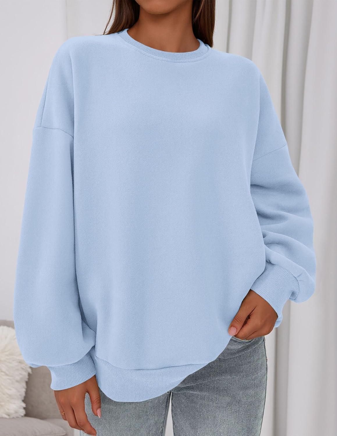 imagePRETTYGARDEN Sweatshirt for Women Oversized Crewneck Long Sleeve Pullover Fleece Top 2025 Fall Winter Fashion Outfits ClothesLight Blue