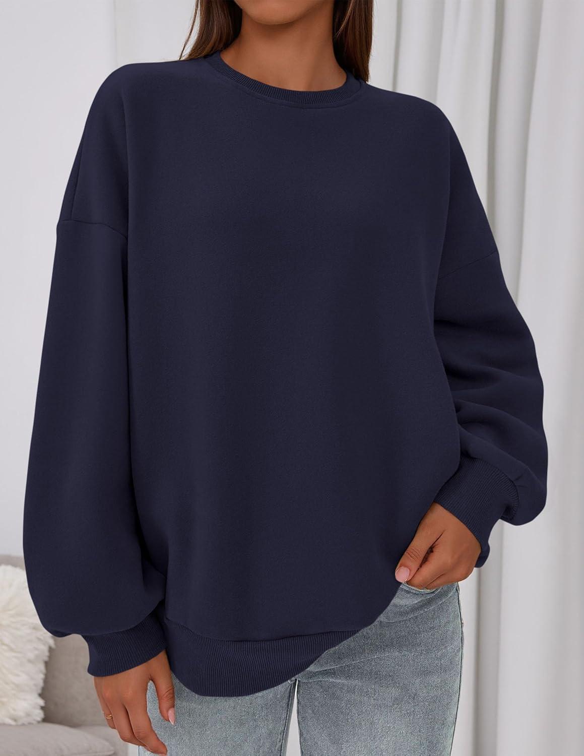 imagePRETTYGARDEN Sweatshirt for Women Oversized Crewneck Long Sleeve Pullover Fleece Top 2025 Fall Winter Fashion Outfits ClothesNavy Blue
