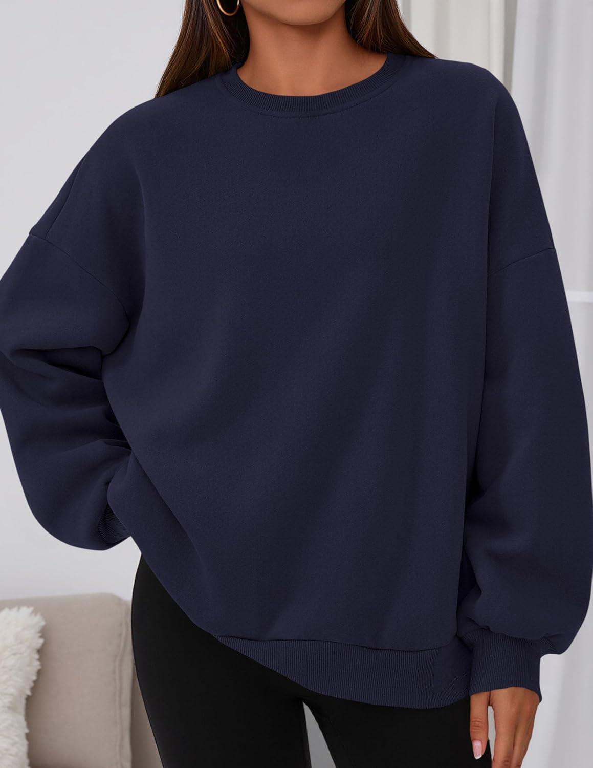 imagePRETTYGARDEN Sweatshirt for Women Oversized Crewneck Long Sleeve Pullover Fleece Top 2025 Fall Winter Fashion Outfits ClothesNavy Blue
