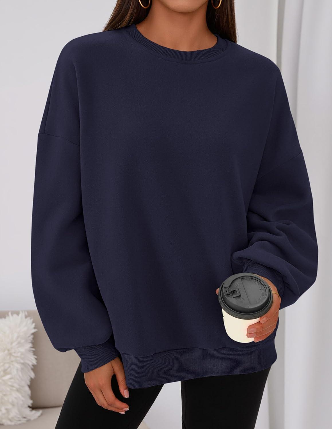 imagePRETTYGARDEN Sweatshirt for Women Oversized Crewneck Long Sleeve Pullover Fleece Top 2025 Fall Winter Fashion Outfits ClothesNavy Blue
