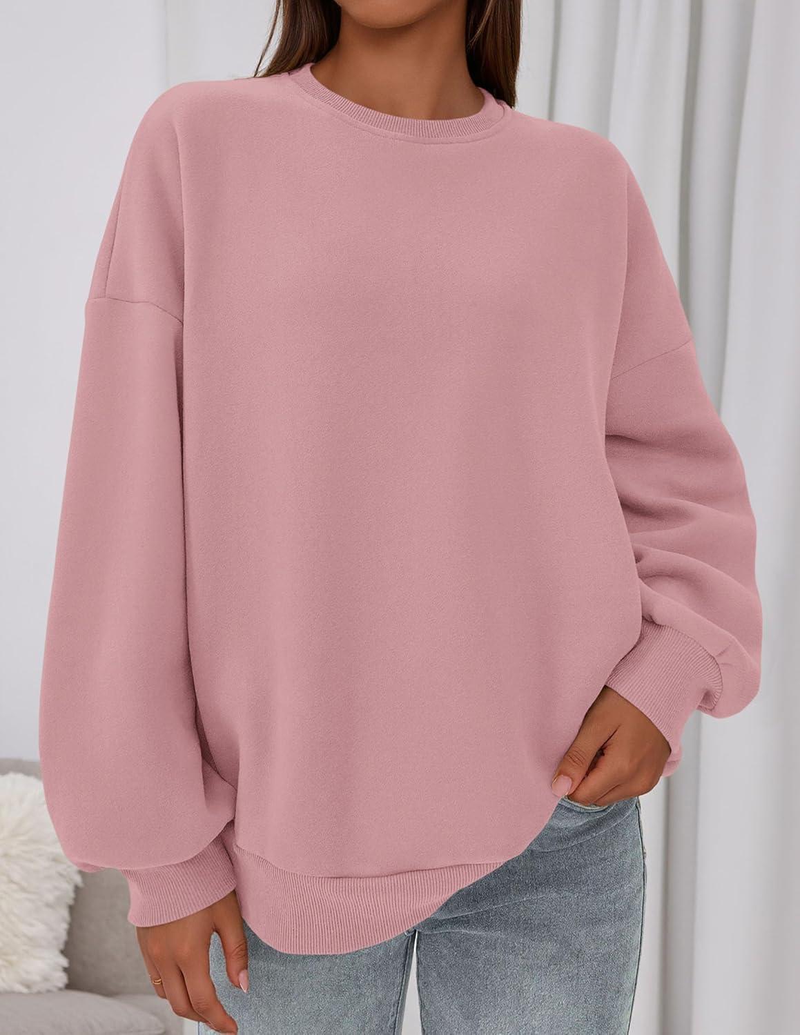 imagePRETTYGARDEN Sweatshirt for Women Oversized Crewneck Long Sleeve Pullover Fleece Top 2025 Fall Winter Fashion Outfits ClothesPink