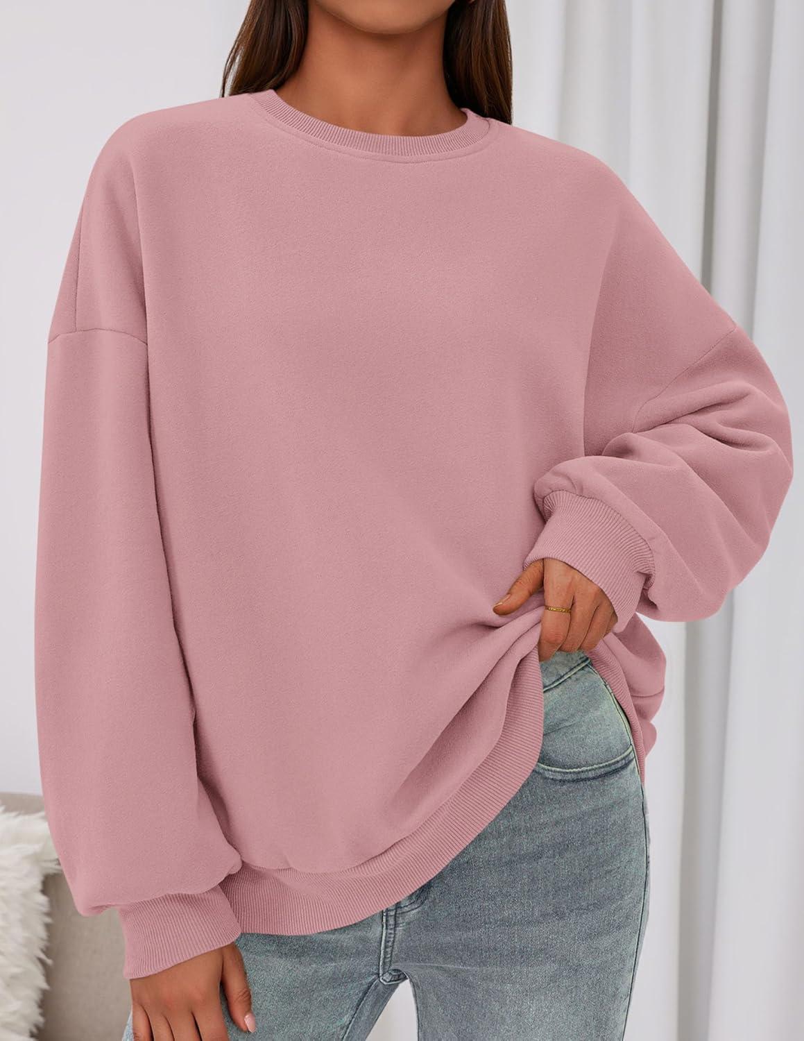 imagePRETTYGARDEN Sweatshirt for Women Oversized Crewneck Long Sleeve Pullover Fleece Top 2025 Fall Winter Fashion Outfits ClothesPink