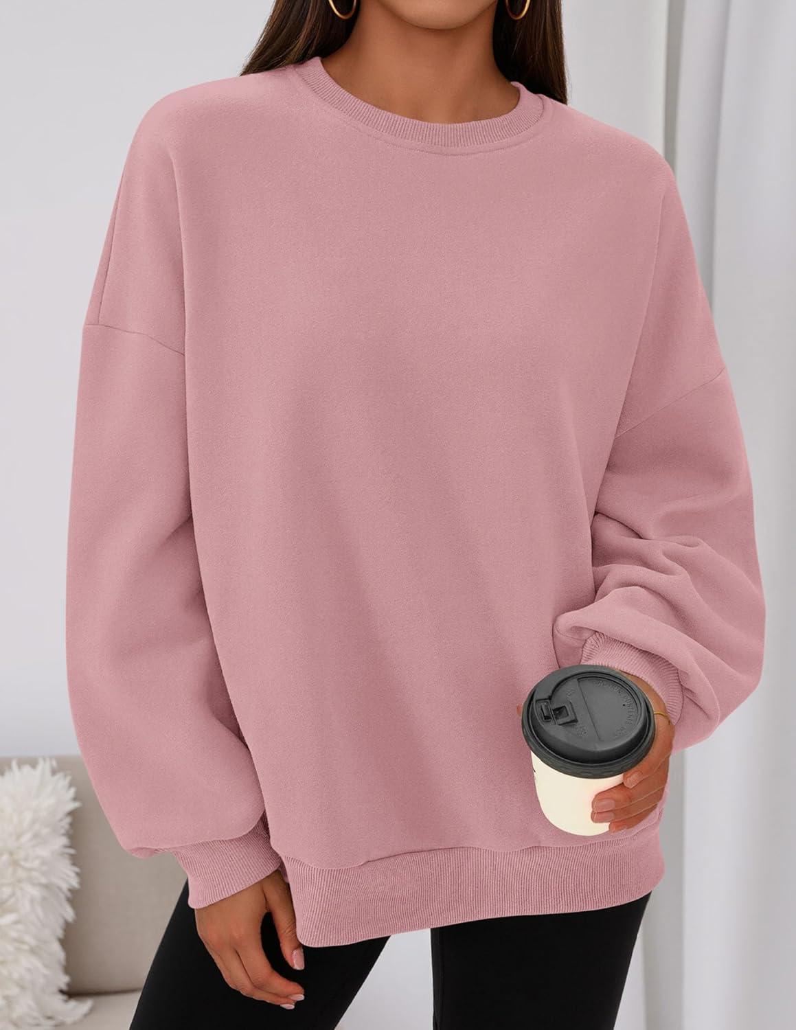 imagePRETTYGARDEN Sweatshirt for Women Oversized Crewneck Long Sleeve Pullover Fleece Top 2025 Fall Winter Fashion Outfits ClothesPink