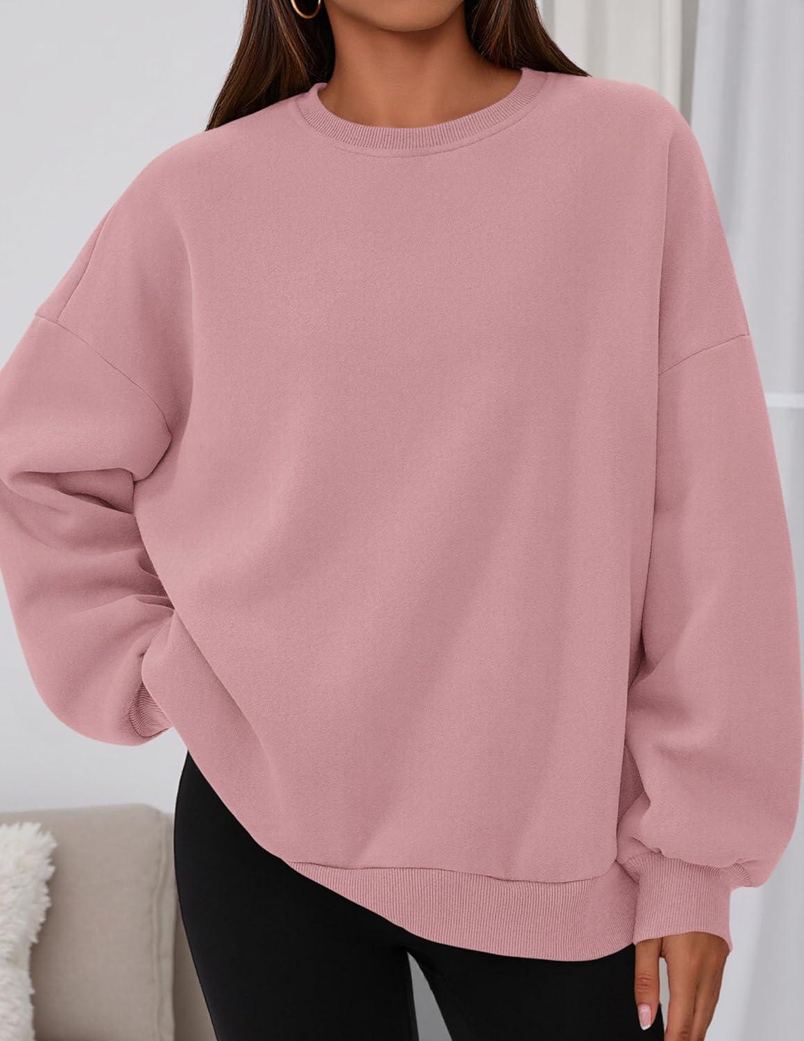 imagePRETTYGARDEN Sweatshirt for Women Oversized Crewneck Long Sleeve Pullover Fleece Top 2025 Fall Winter Fashion Outfits ClothesPink