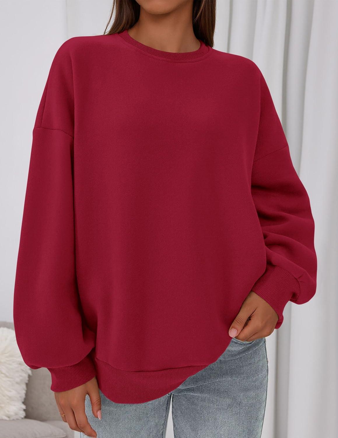 imagePRETTYGARDEN Sweatshirt for Women Oversized Crewneck Long Sleeve Pullover Fleece Top 2025 Fall Winter Fashion Outfits ClothesRed
