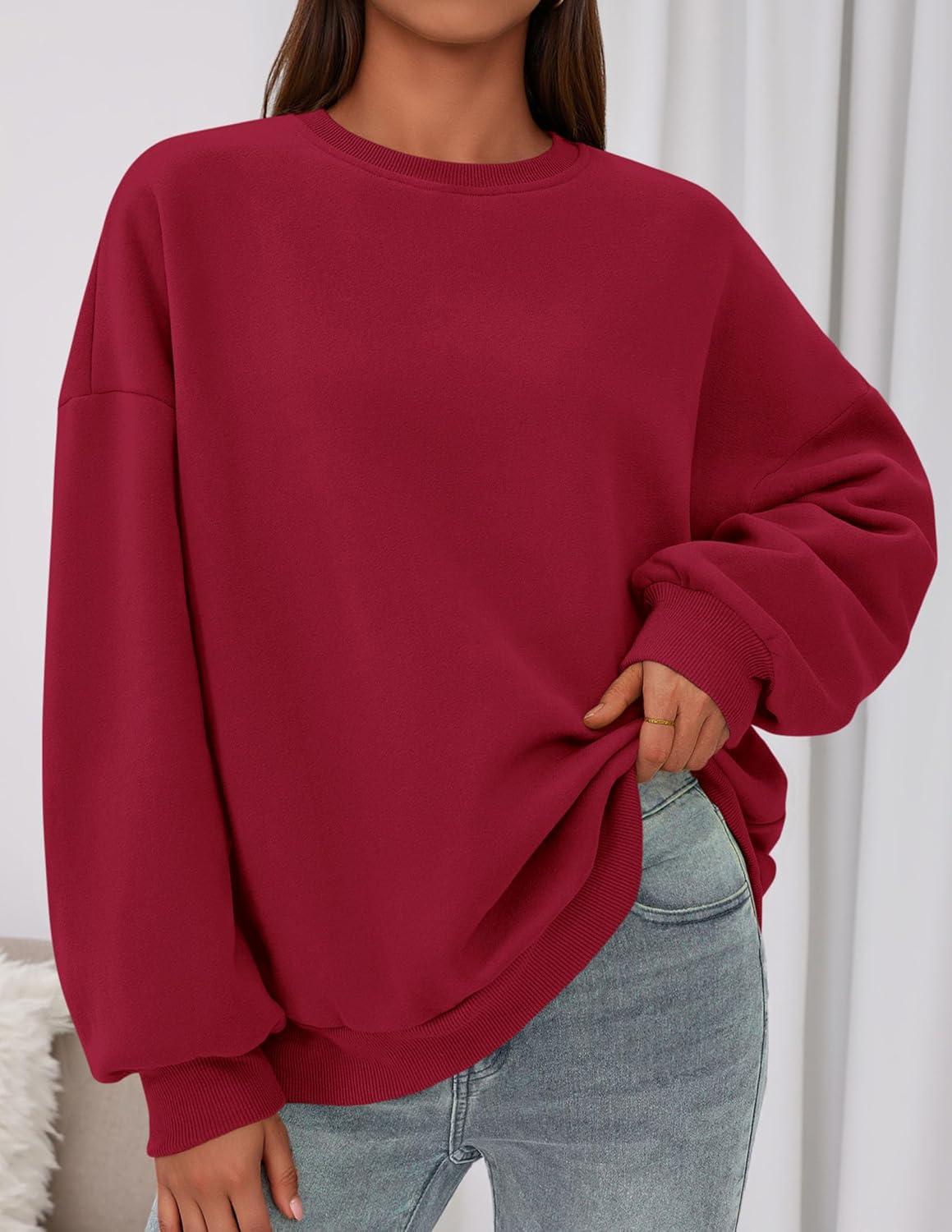 imagePRETTYGARDEN Sweatshirt for Women Oversized Crewneck Long Sleeve Pullover Fleece Top 2025 Fall Winter Fashion Outfits ClothesRed