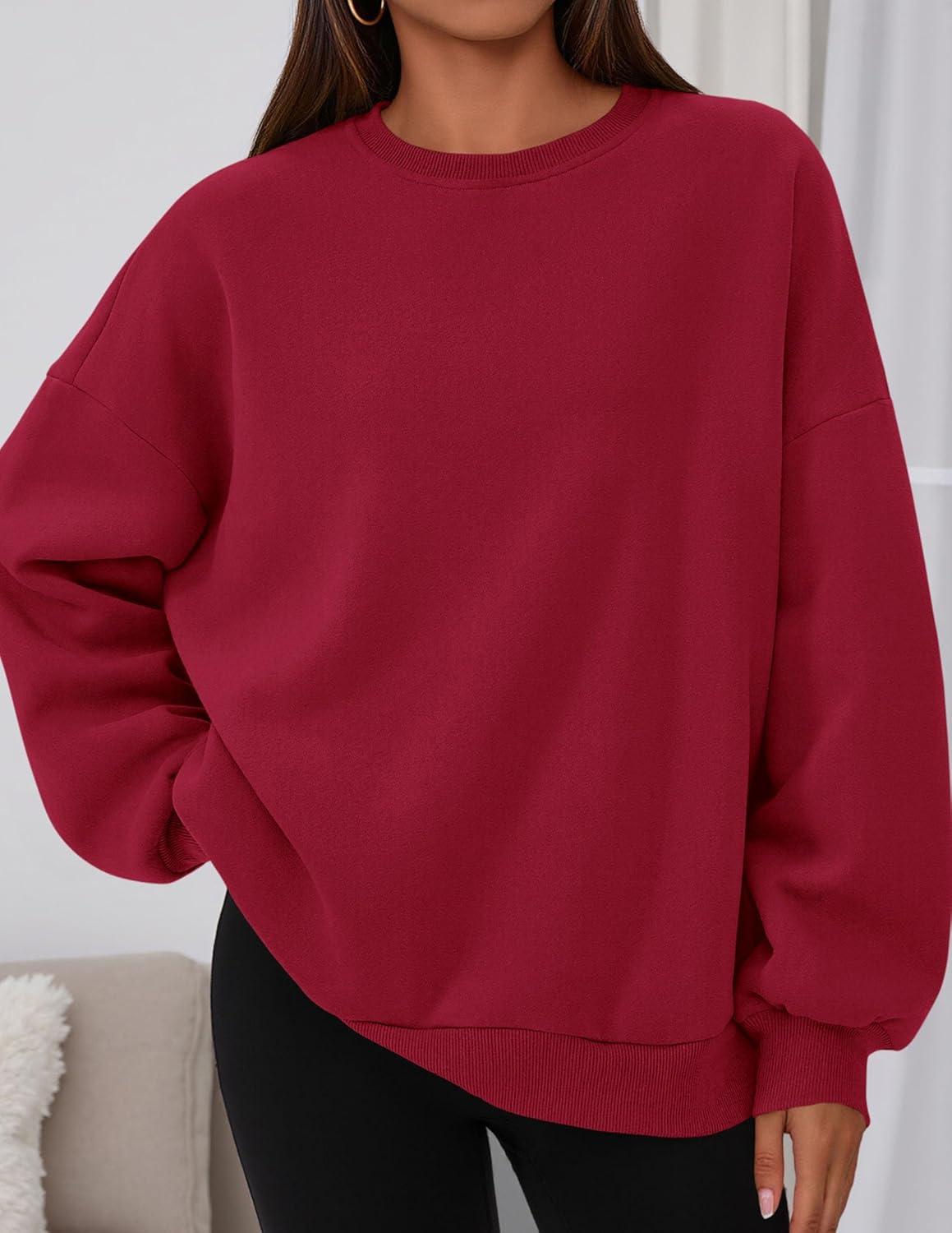 imagePRETTYGARDEN Sweatshirt for Women Oversized Crewneck Long Sleeve Pullover Fleece Top 2025 Fall Winter Fashion Outfits ClothesRed