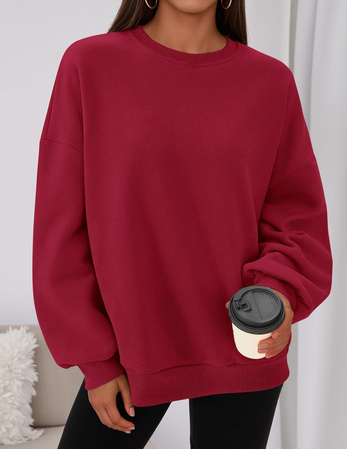 imagePRETTYGARDEN Sweatshirt for Women Oversized Crewneck Long Sleeve Pullover Fleece Top 2025 Fall Winter Fashion Outfits ClothesRed