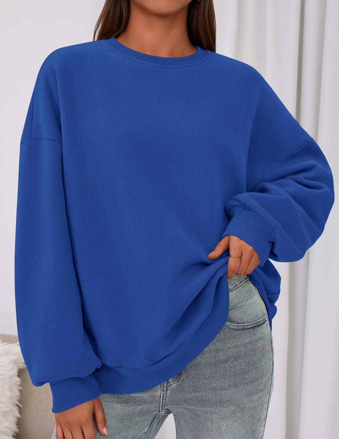 imagePRETTYGARDEN Sweatshirt for Women Oversized Crewneck Long Sleeve Pullover Fleece Top 2025 Fall Winter Fashion Outfits ClothesRoyal Blue