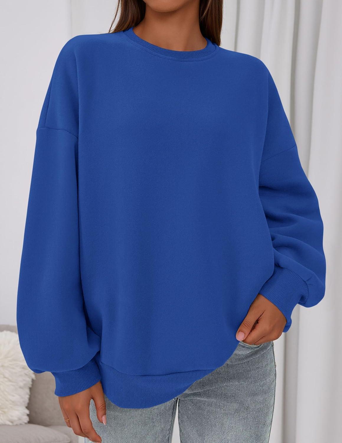 imagePRETTYGARDEN Sweatshirt for Women Oversized Crewneck Long Sleeve Pullover Fleece Top 2025 Fall Winter Fashion Outfits ClothesRoyal Blue