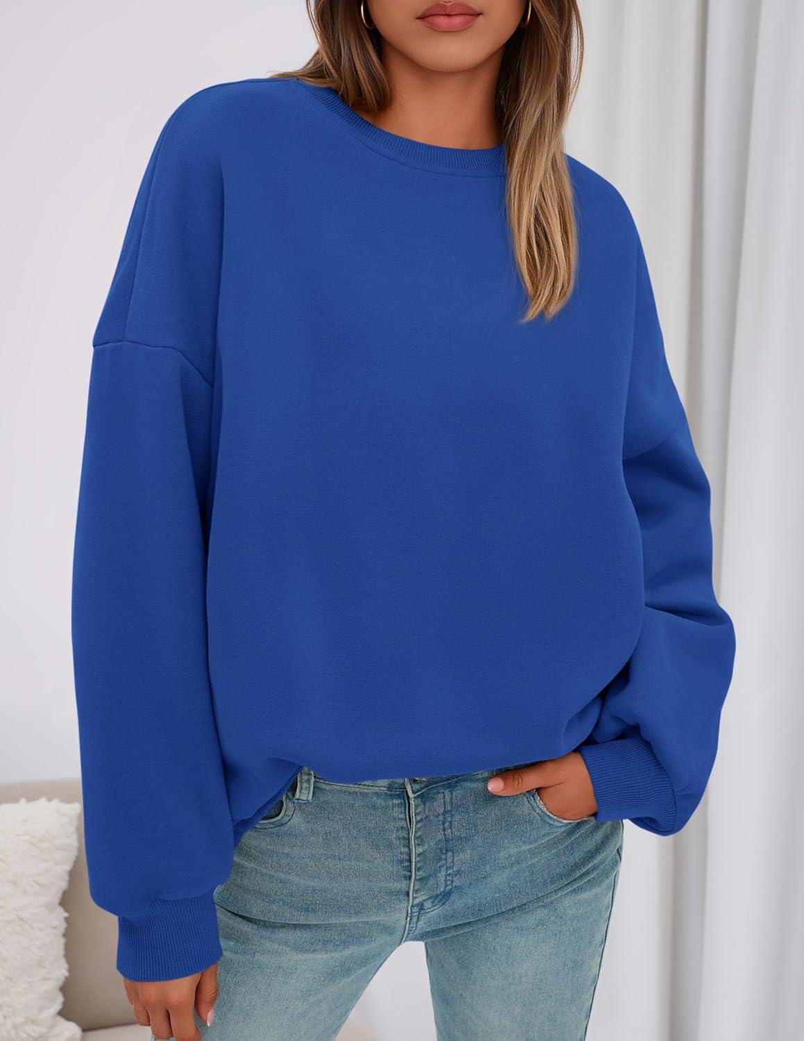 imagePRETTYGARDEN Sweatshirt for Women Oversized Crewneck Long Sleeve Pullover Fleece Top 2025 Fall Winter Fashion Outfits ClothesRoyal Blue