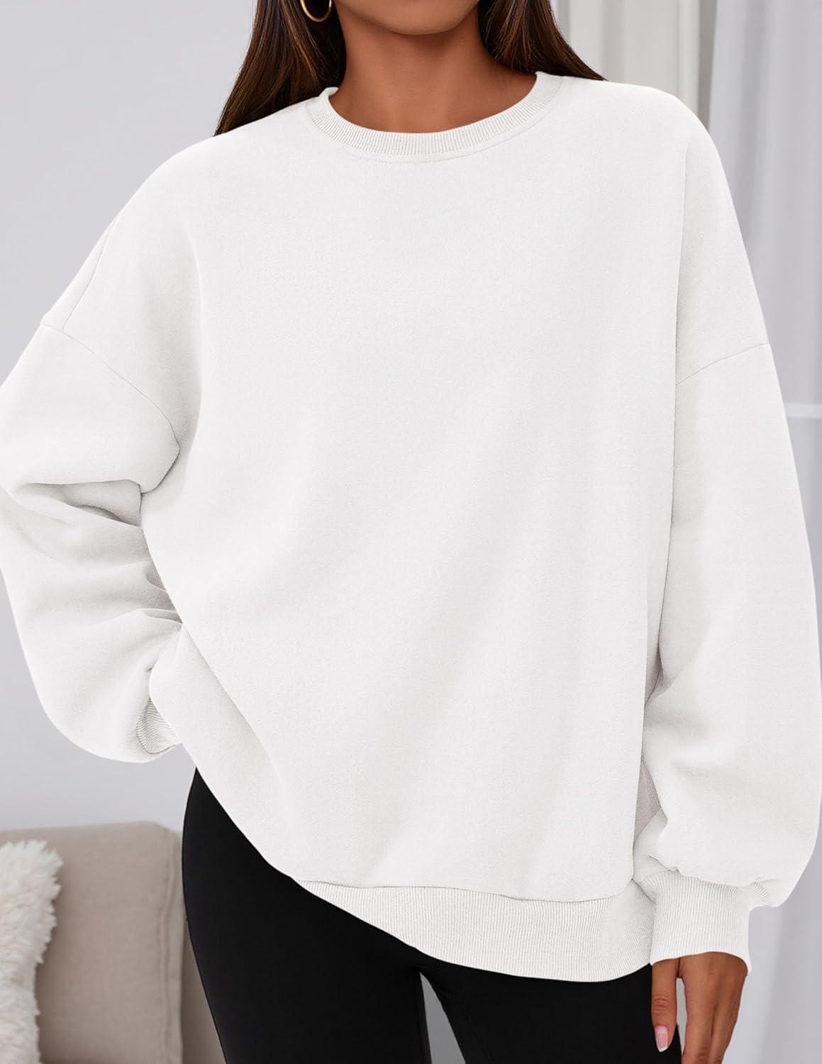 imagePRETTYGARDEN Sweatshirt for Women Oversized Crewneck Long Sleeve Pullover Fleece Top 2025 Fall Winter Fashion Outfits ClothesWhite