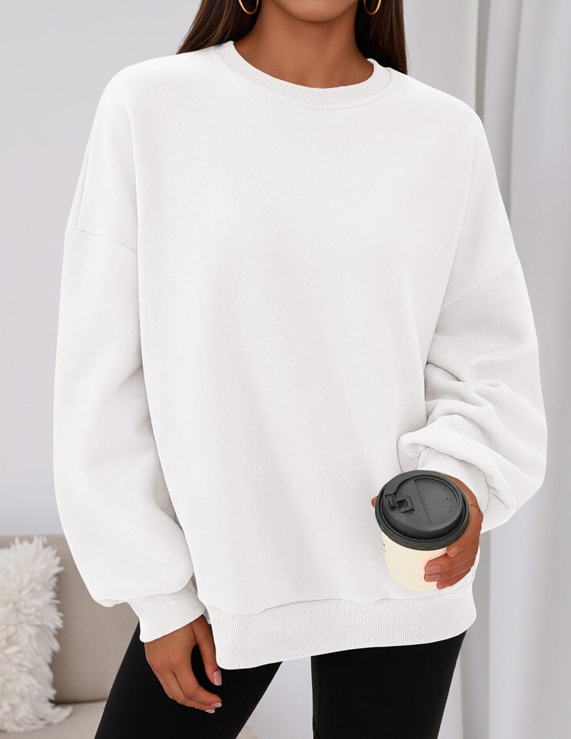 imagePRETTYGARDEN Sweatshirt for Women Oversized Crewneck Long Sleeve Pullover Fleece Top 2025 Fall Winter Fashion Outfits ClothesWhite