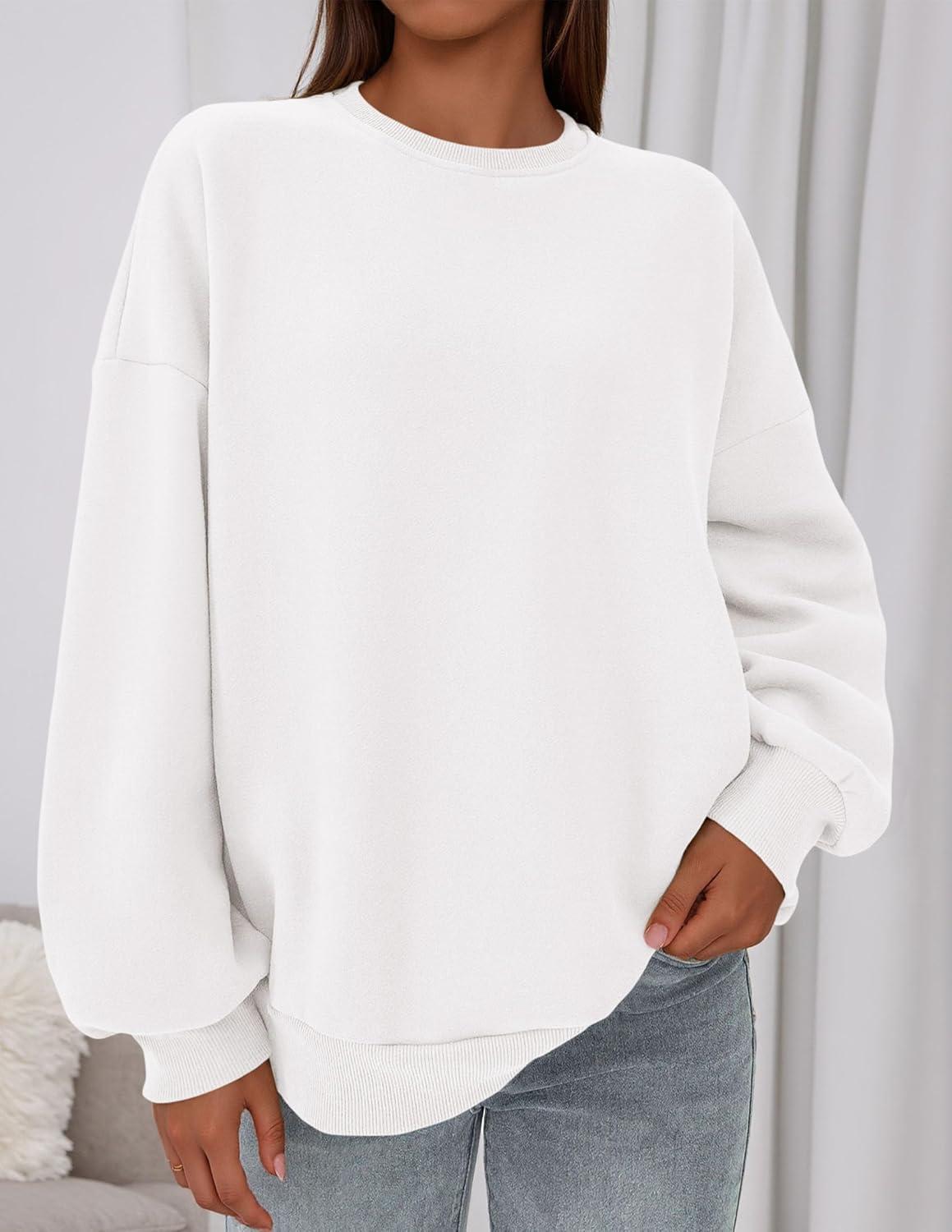 imagePRETTYGARDEN Sweatshirt for Women Oversized Crewneck Long Sleeve Pullover Fleece Top 2025 Fall Winter Fashion Outfits ClothesWhite