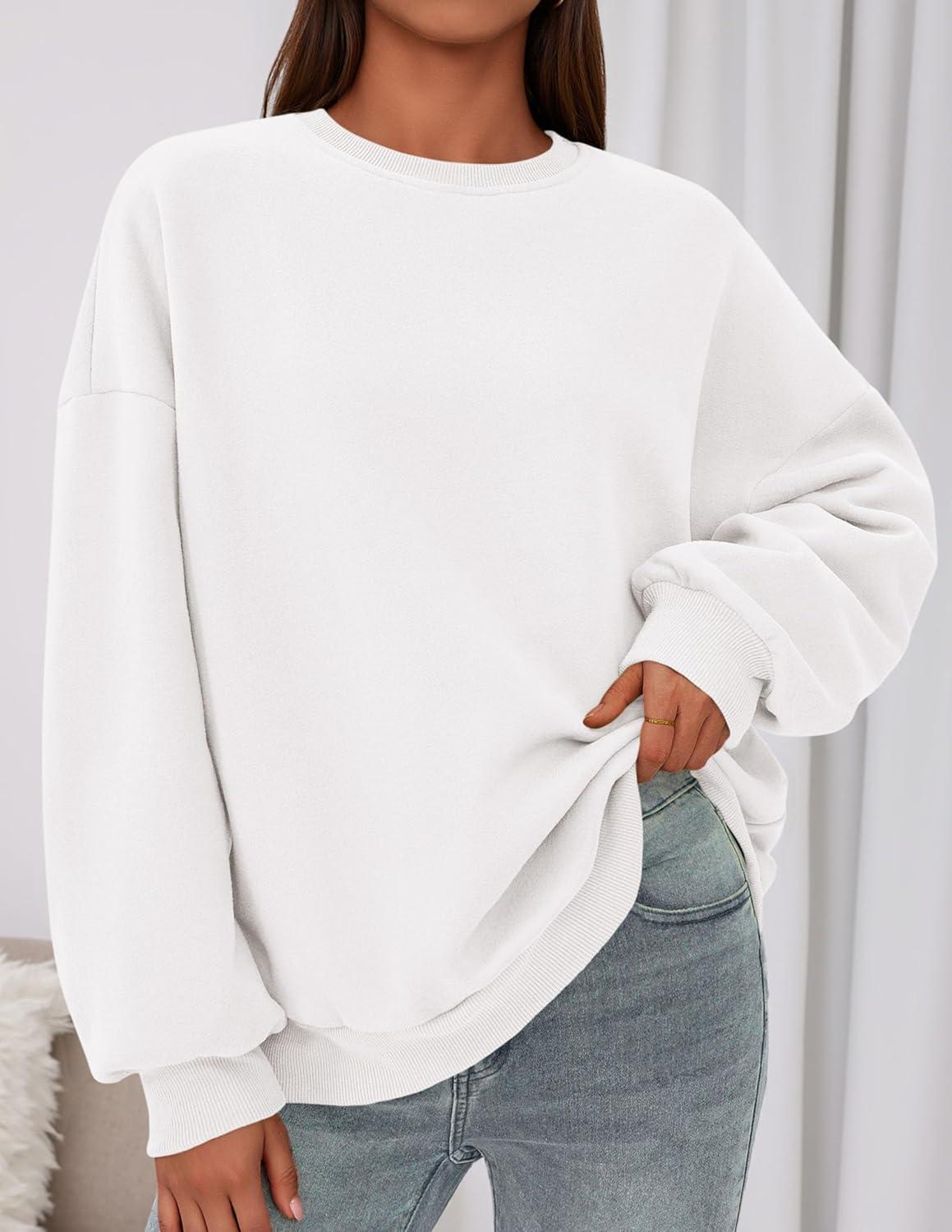 imagePRETTYGARDEN Sweatshirt for Women Oversized Crewneck Long Sleeve Pullover Fleece Top 2025 Fall Winter Fashion Outfits ClothesWhite