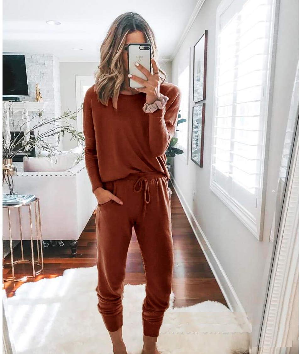 imagePRETTYGARDEN Women Fall 2 Piece Lounge Outfit Long Sleeve Tops High Waisted Jogger Pants Set Spring Travel Clothes TracksuitBrick Red